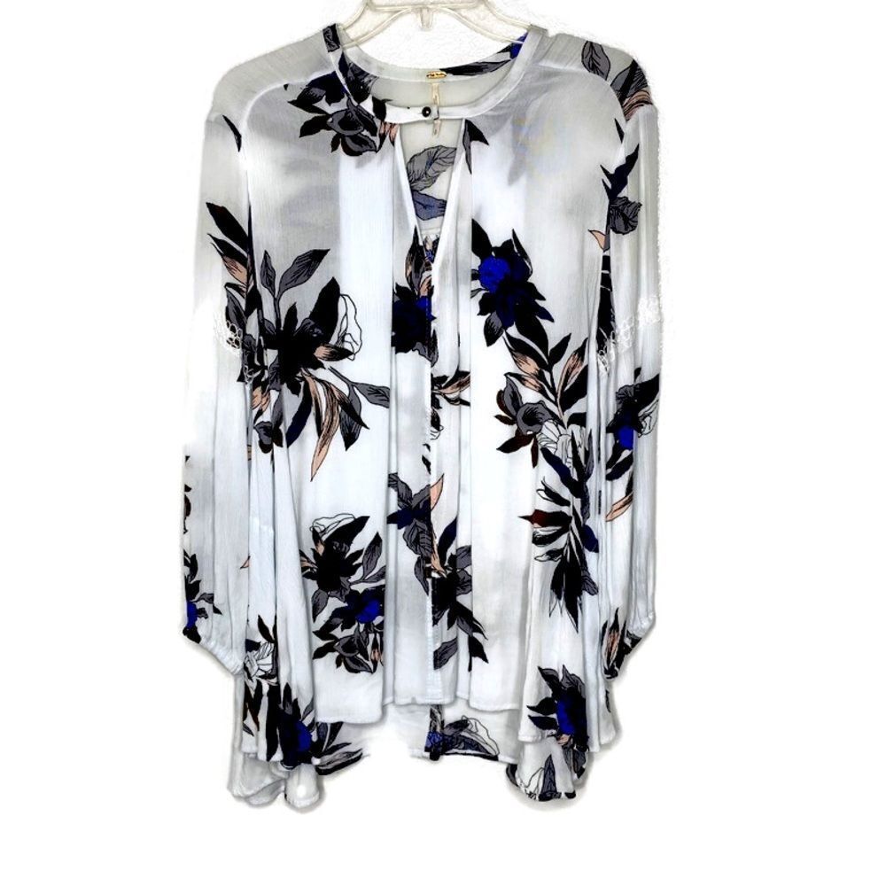 Free People Floral Print Long Sleeve Oversized Flouncy Blouse Boho Hippie S